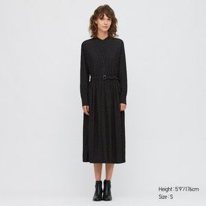 Uniqlo PRINTED RAYON BELTED LONG-SLEEVE DRESS (INES DE LA FRESSANGE)